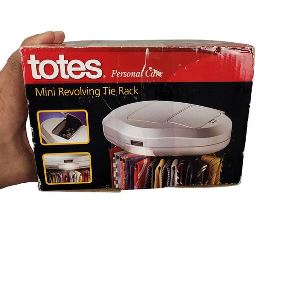 Totes Mini Revolving Tie Rack Holds 30 Ties Battery Powered w/ Light & Bin 71589 - Picture 2 of 4